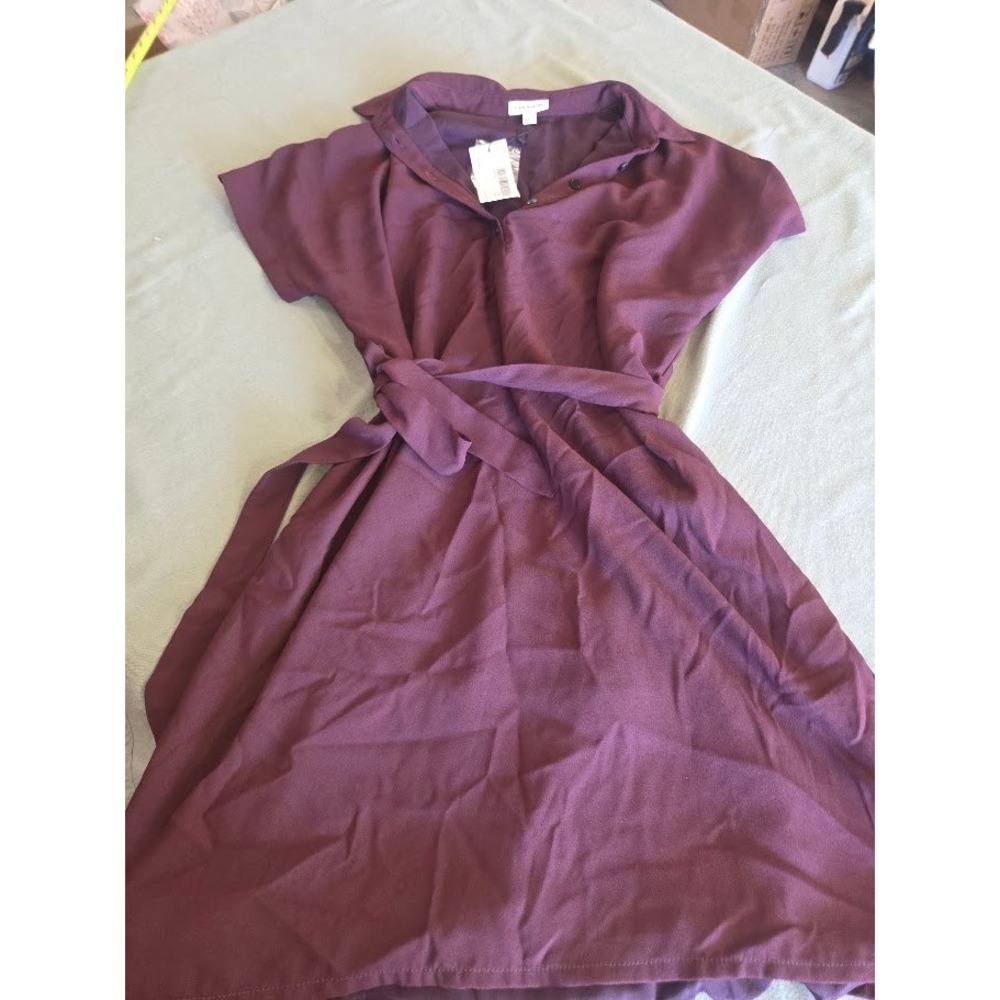Frank And Oak Womens Burgundy Short Sleeve Belted Shirt Dress Size M 2510261-611